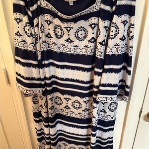 Sandra Darren Navy & White Printed Dress – Size 20W